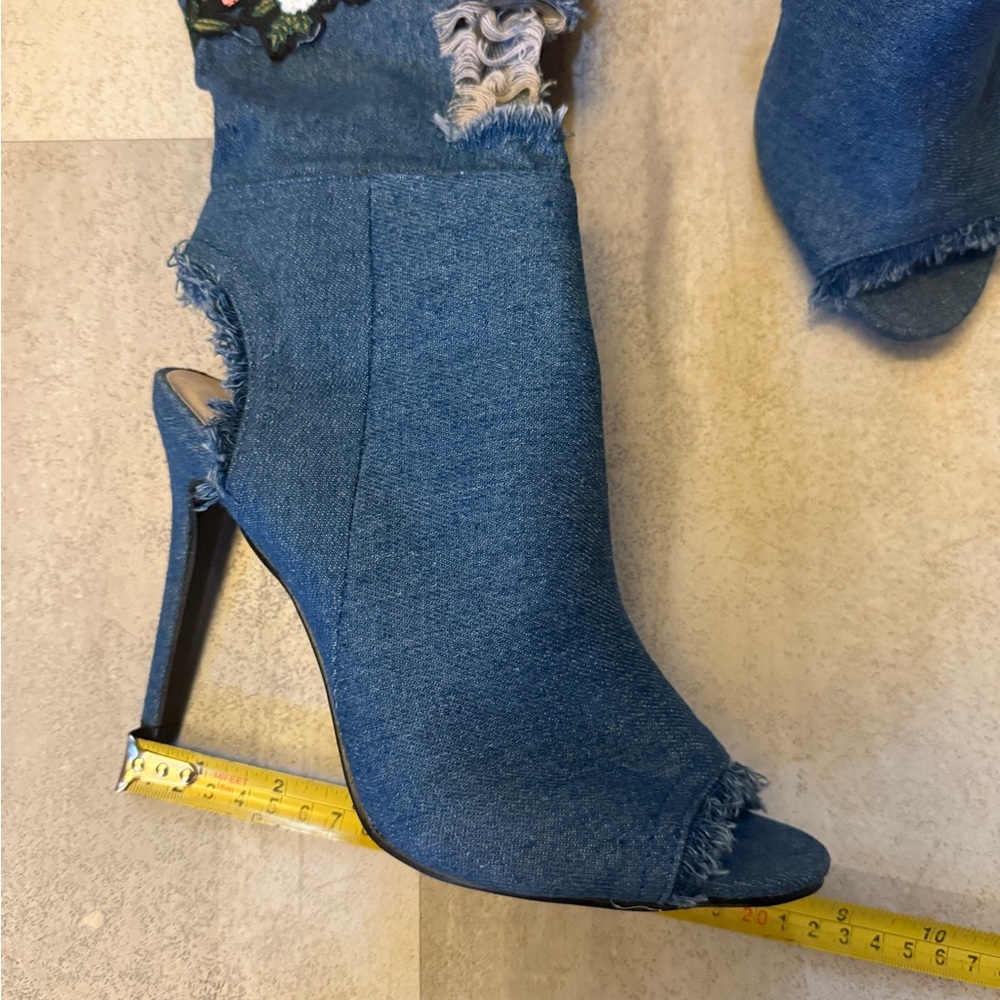 Forever 21 Blue Denim Peep-Toe Boots - Picture 5 of 8